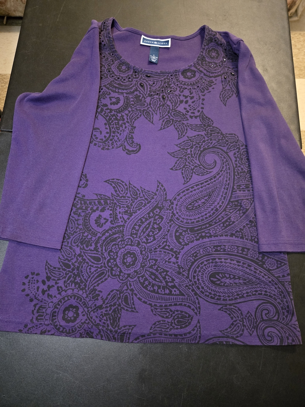 Karen Scott Purple Paisley-Print Scoop Neck Top